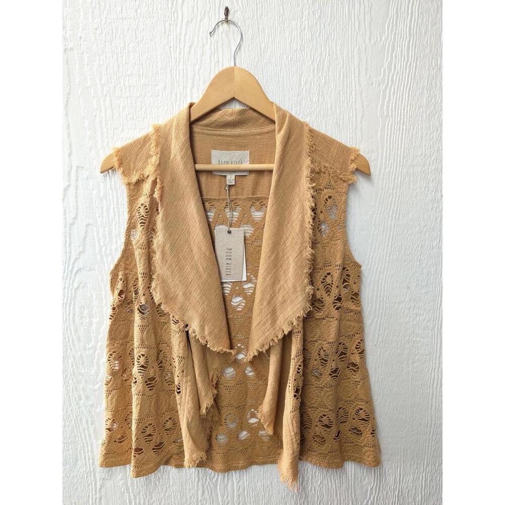NWT Anthropologie Moon River Cotton Linen Crochet Vest Boho Hippie Festival Vest
